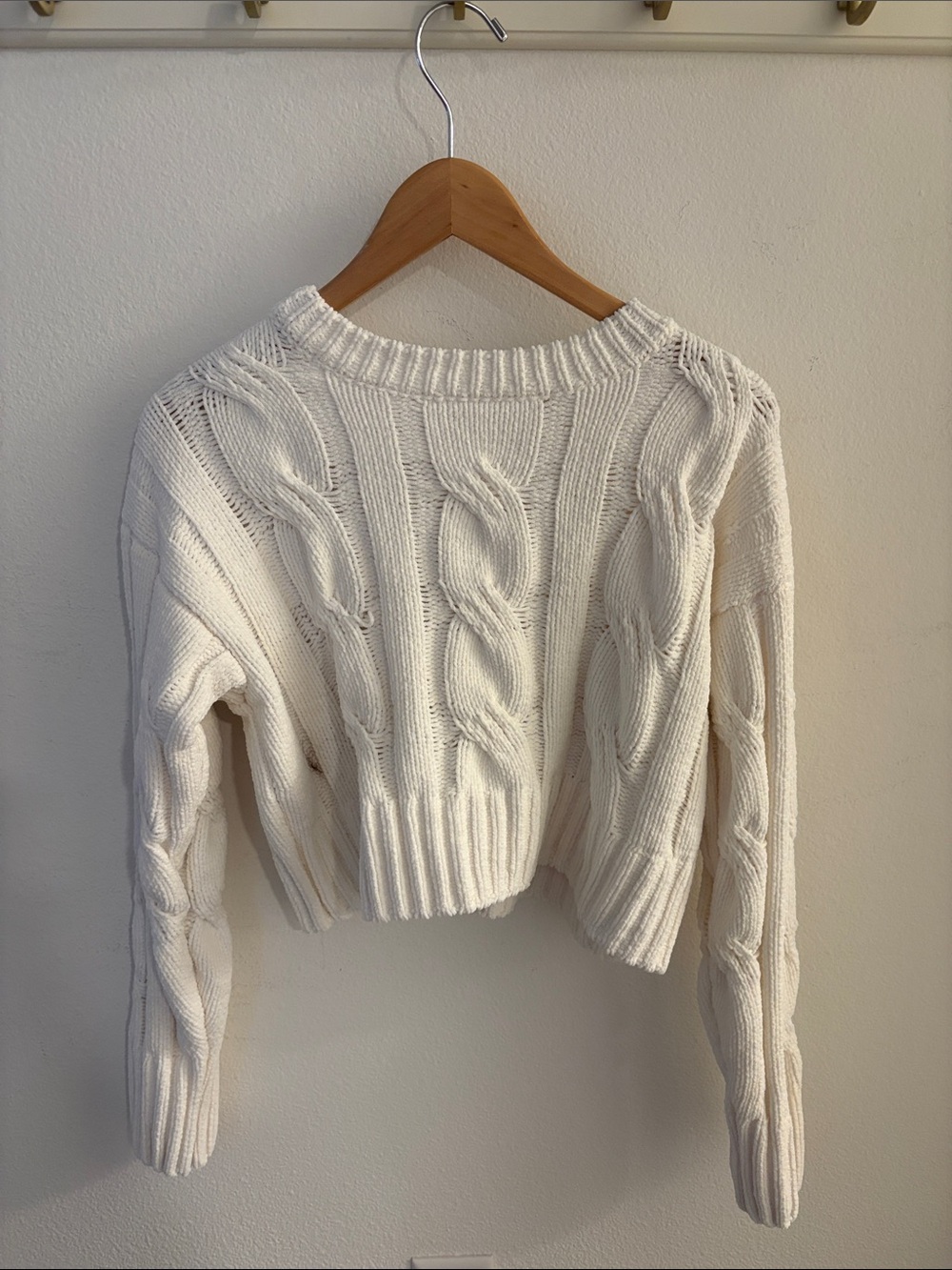 Garage Cream Cable Knit Cropped Sweater